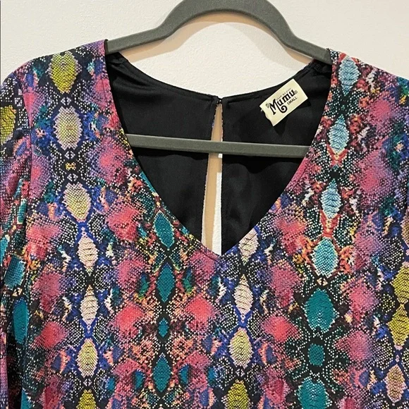 Show Me Your Mumu Boho Colorful Patterned Women's Top Dress Small Sheer Sleeves - Picture 6 of 12